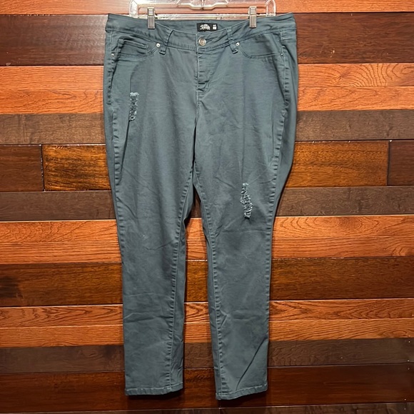 Royalty For Me Denim - Royalty for Me Distressed Greeny Blue Straight Leg Skinny Jeans